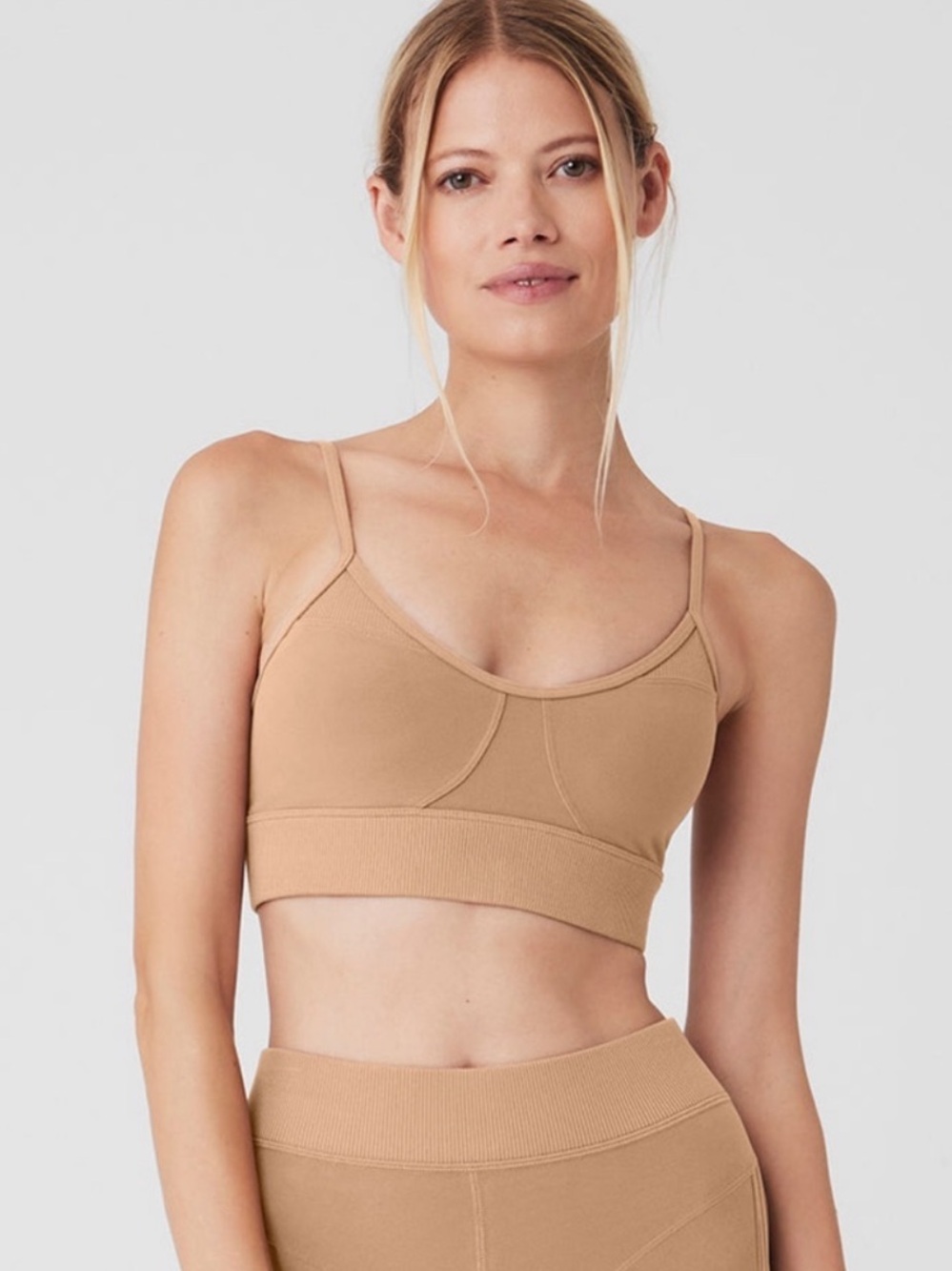 Alo Yoga Alosoft Head Start Bra Toasted Almond XS Longline Sports Bra
